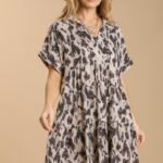 Umgee Animal Print Tiered Dress in Oatmeal ON ORDER