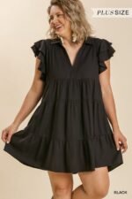 Umgee Black Linen Blend Tiered Dress with Ruffled Sleeves - Image 5
